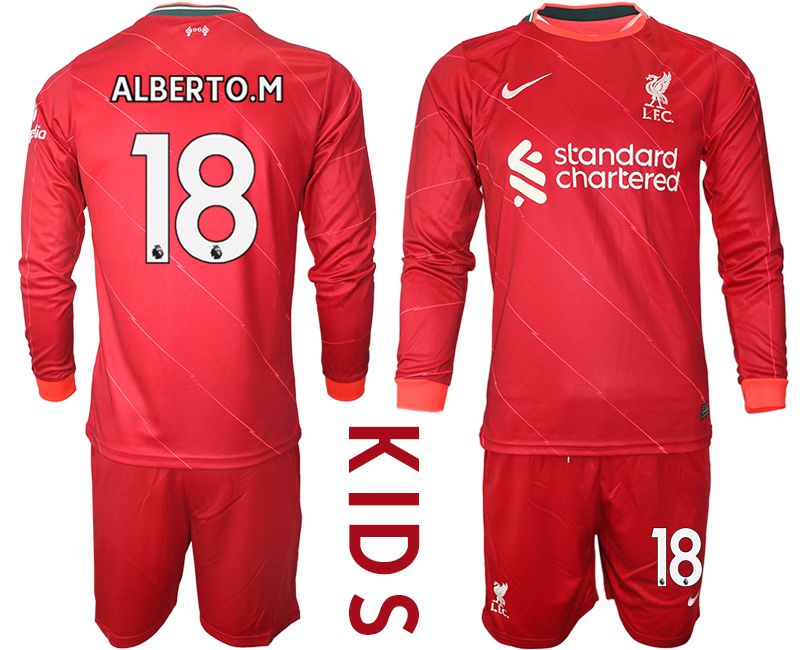 Youth 2021-2022 Club Liverpool home red Long Sleeve #18 Soccer Jersey